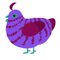 Yumz, a blurple and wine chicken with a bar pattern