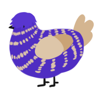 Faberge, a indigo and beige chicken with a bar pattern