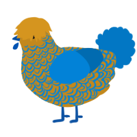 Scrubby, a ochre and sapphire chicken with a double-lace pattern