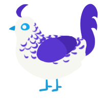 Ourple, a white and indigo chicken with a half-lace pattern