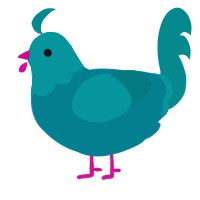 Blueberry, a sea and teal chicken with a head pattern