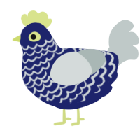 Brad, a navy and silver chicken with a lace pattern