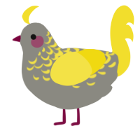 Cheese Bird, a ash and yellow chicken with a half-lace pattern