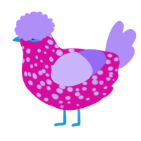 circus music, a fuchsia and lilac chicken with a speckle pattern