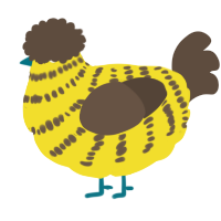 WetFloorSign, a yellow and bark chicken with a bar pattern