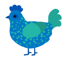 Gave Up, a sapphire and turquoise chicken with a speckle pattern