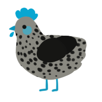 Stick, a ash and black chicken with a speckle pattern