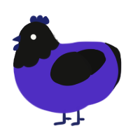 行き方, a indigo and black chicken with a head pattern