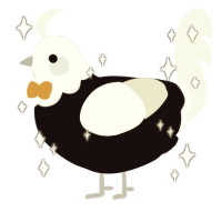 champagne, a black and white chicken with a head pattern