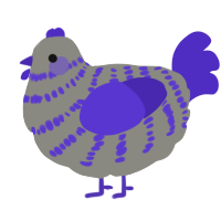 Banhammer, a ash and indigo chicken with a bar pattern