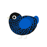 Penumi, a black and ultramarine chicken with a lace pattern