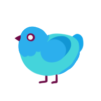 Twitter Miku, a aqua and sky chicken with a head pattern