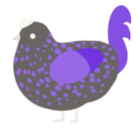 Purple Neon, a grey and blurple chicken with a speckle pattern