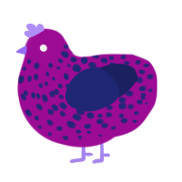 bacteria, a plum and navy chicken with a speckle pattern