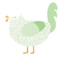 Melon, a white and gluppy chicken with a double-lace pattern