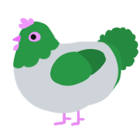 Lil rascal, a mist and viridian chicken with a head pattern