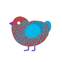 Hiryu, a red and cerulean chicken with a lace pattern