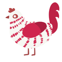 Peppermint Patty, a white and crimson chicken with a bar pattern