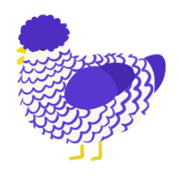 Itza, a white and indigo chicken with a lace pattern