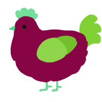 Sigurd, a maroon and grass chicken