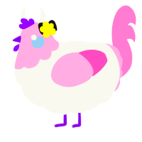 Phantasia, a white and pink chicken with a head pattern