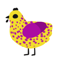 Banana, a yellow and plum chicken with a speckle pattern