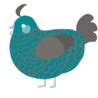 Ari, a teal and grey chicken with a lace pattern