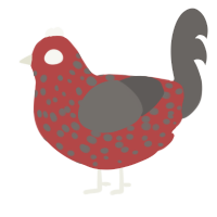 (unnamed), a red and grey chicken with a speckle pattern