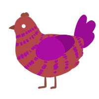 pumpkin, a red and plum chicken with a bar pattern