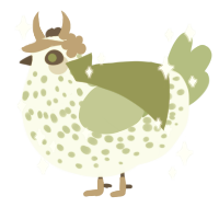 Loki, a apple and grass chicken with a speckle pattern