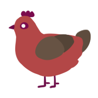 Red, a red and bark chicken