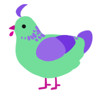 oo intersting grape, a spring and blurple chicken with a neck-speckle pattern