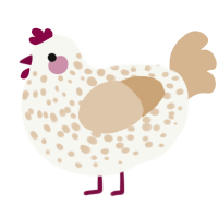 Powder sugar, a white and beige chicken with a speckle pattern