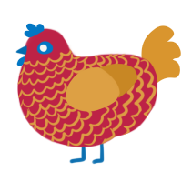 Coulrophobia, a crimson and orange chicken with a lace pattern