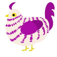 Diva, a cream and plum chicken with a bar pattern