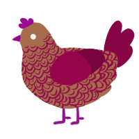 brown bricks, a brown and maroon chicken with a double-lace pattern