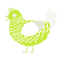 Dolly Cotton, a lime and white chicken with a lace pattern