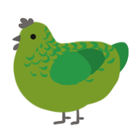 Guac, a chartreuse and viridian chicken with a half-lace pattern