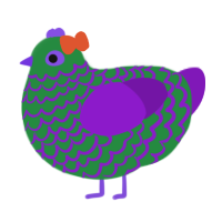 1989 Joker, a viridian and violet chicken with a lace pattern