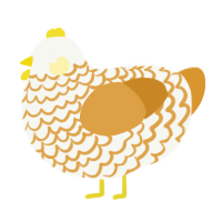 Golden goose, a white and orange chicken with a speckle pattern