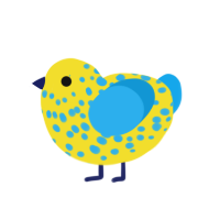 banana, a yellow and sky chicken with a speckle pattern