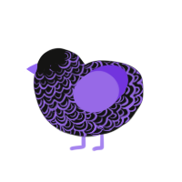 Fluorescent, a black and blurple chicken with a double-lace pattern