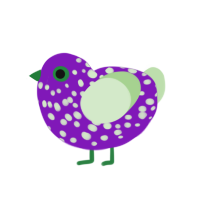 Blueberries, a violet and gluppy chicken with a speckle pattern