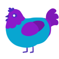 Lucky, a cerulean and violet chicken with a head pattern