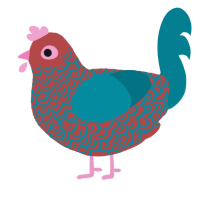 Reia, a red and sea chicken with a double-lace pattern