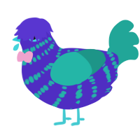 Blueberry Fanta, a indigo and turquoise chicken with a bar pattern