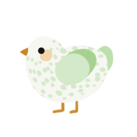 (unnamed), a white and gluppy chicken with a speckle pattern