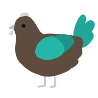 Beetle, a bark and turquoise chicken