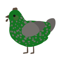 Mossy Cobblestone, a leaf and grey chicken with a speckle pattern