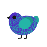 Peachicken, a indigo and turquoise chicken with a double-lace pattern